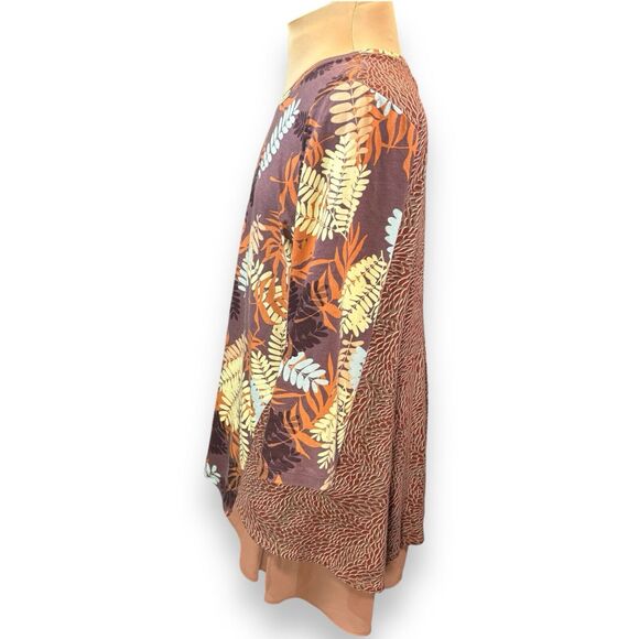 Logo By Lori Goldstein Mixed Print Knit Top Size Large Chiffon Hem Tunic Brown - Picture 4 of 11